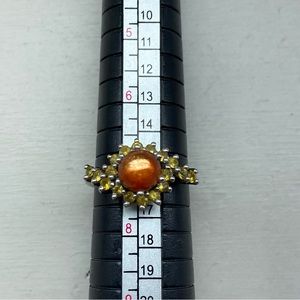 Sterling Cosmic Glass Center Stone With Yellow Topaz Ring Size 7